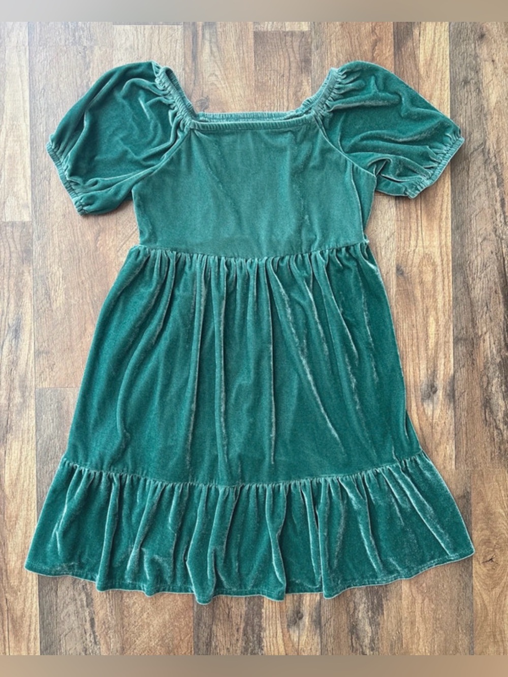Carters Green Velour Christmas Holiday Short Sleeve Dress size 14